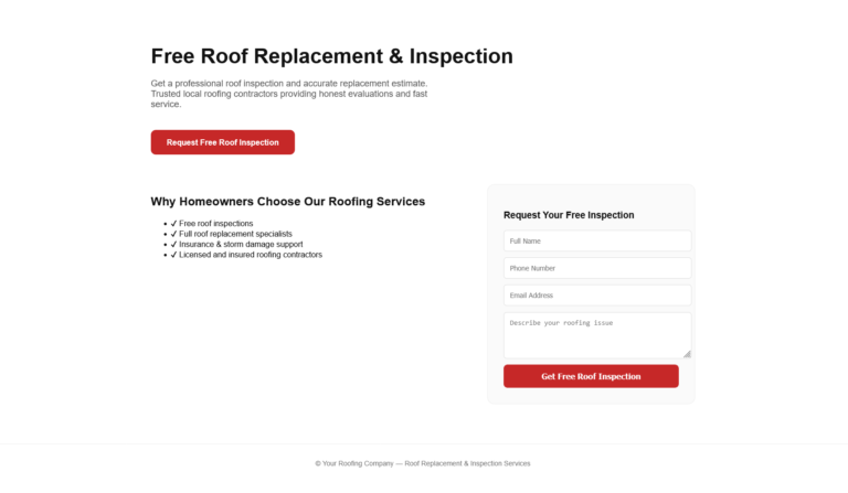 Free Roof Replacement & Inspection Landing Page Template (Local Roofing SEO)