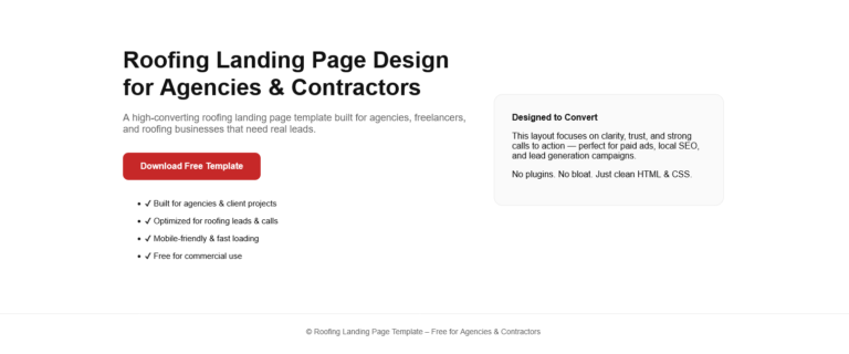 Roofing Landing Page Design (For Agencies & Contractors) – Free Template